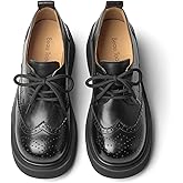 BEAU TODAY Women's Oxfords, Platform Oxfords for Women, Chunky Leather Brogue Wingtip Shoes for Women, Comfortable Business Casual Lace Up Dress Shoes