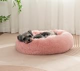 Enjamoy Plush Donut Dog Bed Pink 60cm Calming Round Pet Cushion Self-Warming view 6