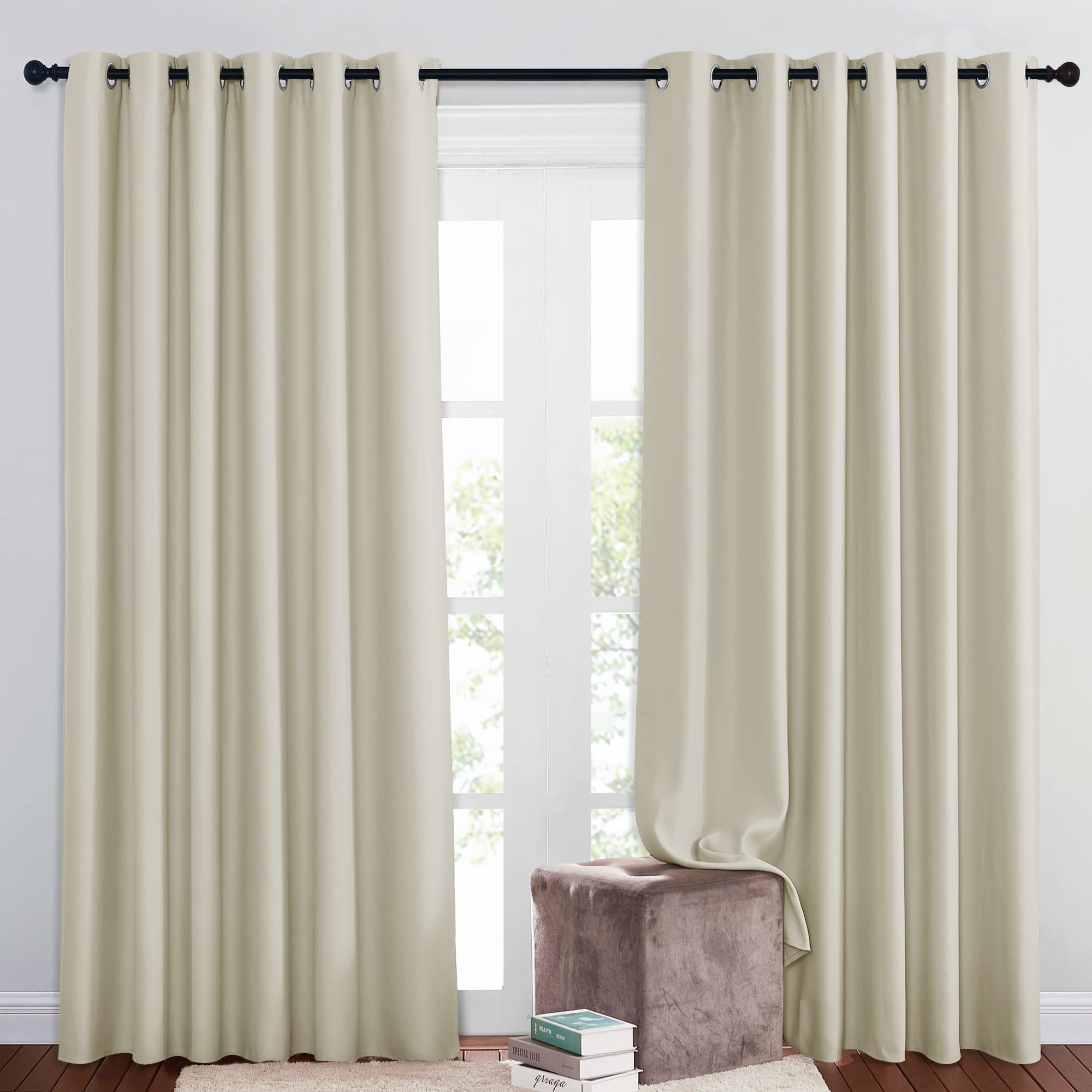 PONY DANCE Thermal Insulated Curtains Bedroom Energy Saving Privacy Protection Curtain with Eyelets Extra Wide Drapes for Living Room and Bedroom, Set of 2 for Hotel, Beige, 80 x 84 Inch — image 1