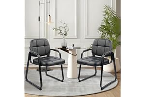 CLATINA Waiting Room Chairs with Padded Arms Leather Guest Chair no Wheels for Office Reception and Conference Desk with Sled Base Black, 2PK