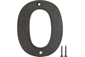 Fitous 4.9 Inch High Vintage Cast Iron House Number Outsider, Solid Home Address Numbers, Unique Sandbrushed Finish with Individual Irregular Handcraft Antique Black Look.Number-0