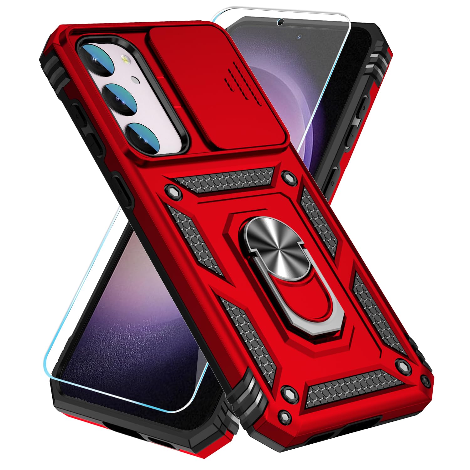 Photo 1 of SunStory Phone Case for Samsung Galaxy S23 Plus Case with HD Screen Protector & Kickstand & Slide Camera Cover, [ Military-Grade ] Phone Case for Galaxy S23 Plus 6.6",Red