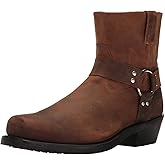 OLD WEST Mens Leather Ankle Harness Leather Lined Motorcycle Boots, Brown Distressed, 9