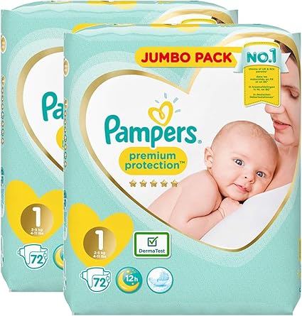 Pampers Nouveau Ne Couches Taille 1 Premium Protection Giant Value Pack De 2 X 72 144 Concu Specialement Pour Votre Peau Delicate De Bebe Amazon Fr Bebes Puericulture