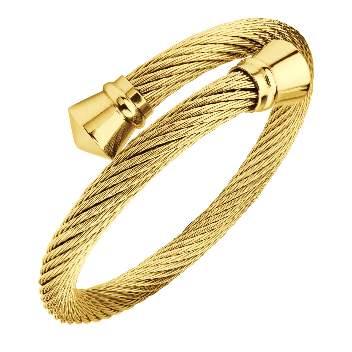 555Jewelry Classic Stainless Steel Mens Womens Cuff Bangle Twisted Wire Cable Vintage Retro Antique Adjustable Wristband Fashion Jewelry Accessory Bracelets, Gold — image 1
