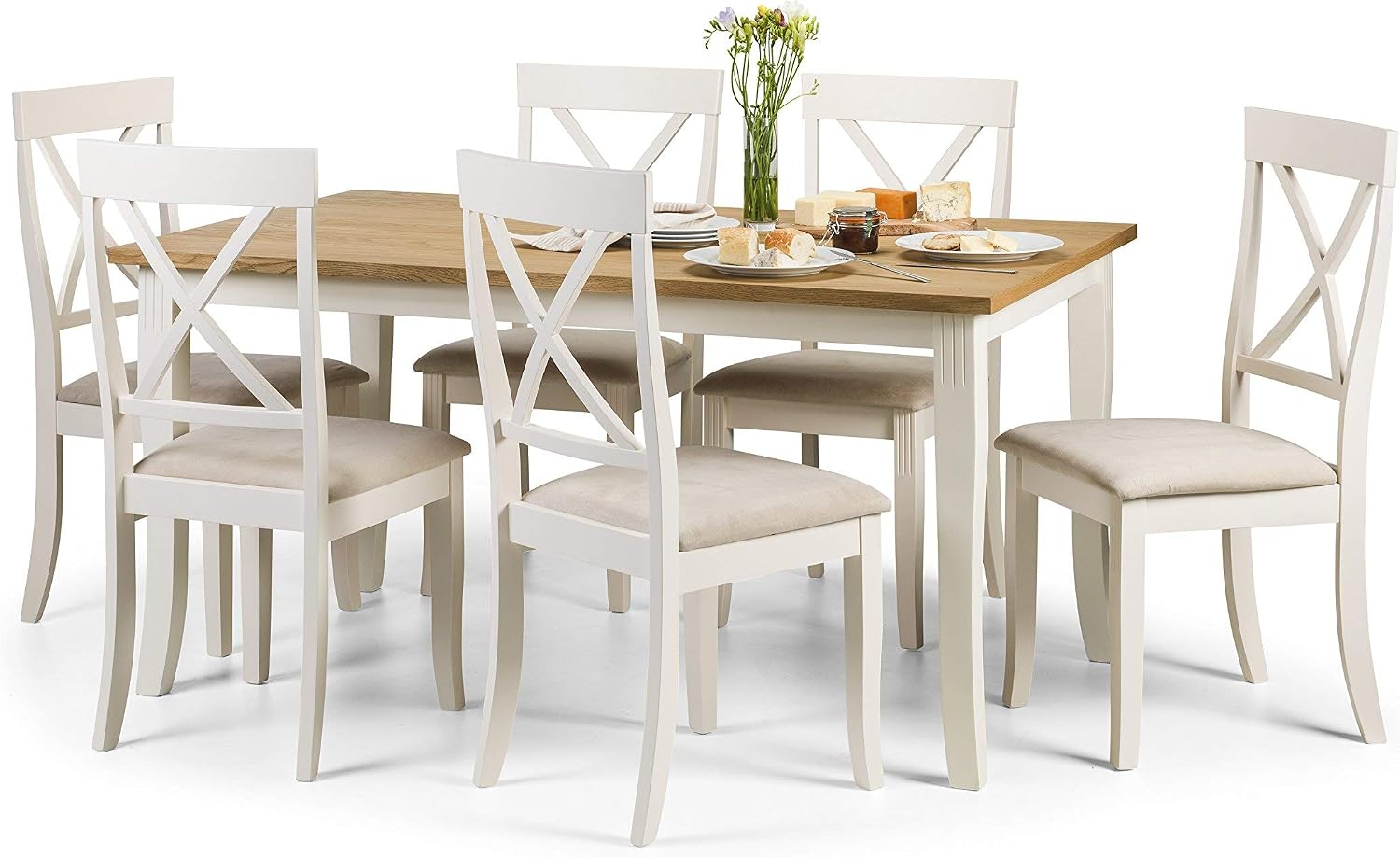 Julian Bowen Ivory Wood Davenport Dining Chairs Set of 2, 97cm x 44cm x 52cm