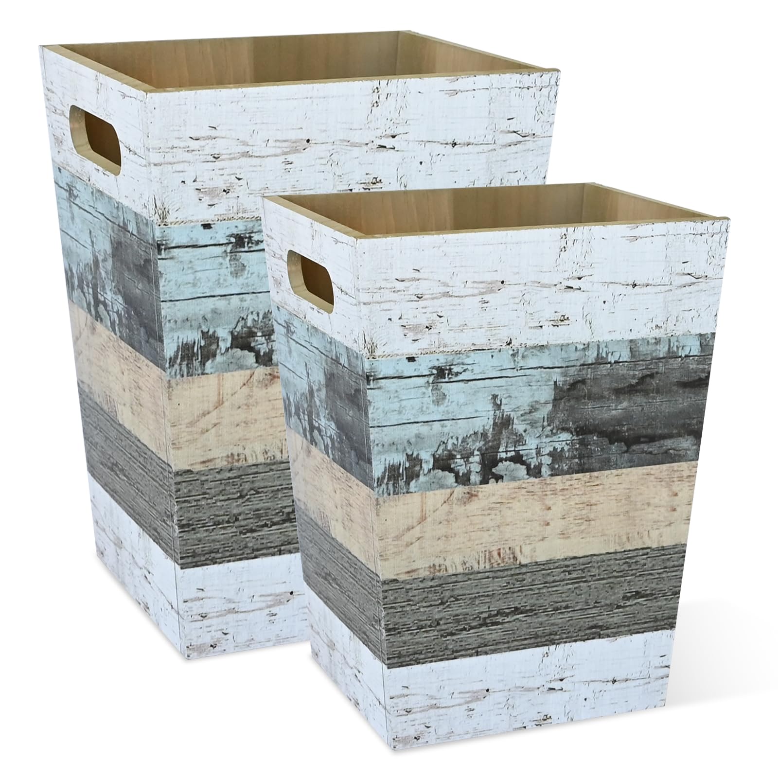 Photo 1 of CMINAUS 2 Pack 1.5/2.5 Gallons Wood Trash Can Set Rustic Style Wastebasket with Handles Farmhouse Rectangular Garbage Can Waste Basket Small Trash Bin for Bedroom, Bathroom, Kitchen, Office