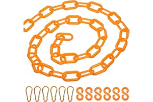PATIKIL 13Ft Plastic Chain Barrier, Safety Link Chain Stanchion with 6 S-Hooks and 6 Clips for Crowd Control at Driveway Elevator Parking Lot, Orange