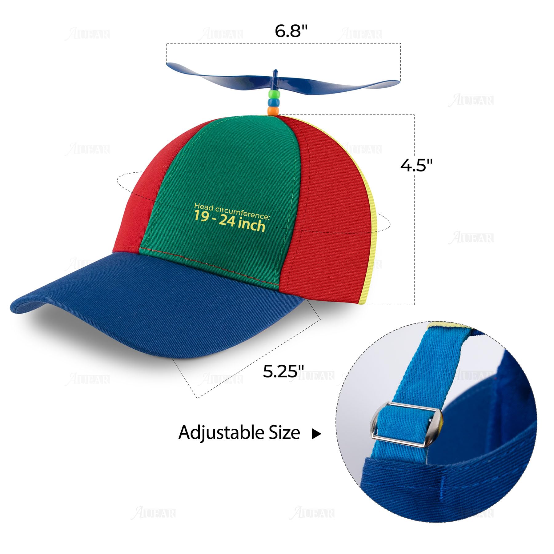 AUEAR, Detachable Adult Propeller Hat Baseball Cap Rainbow Top Hat Brightly Rainbow