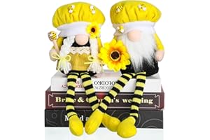 Argodaze 2PCS Bumble Bee Long Feet Gnomes Mr and Mrs Lovely Elf for Home Handmade Honeybee Plush Rustic Farmhouse Tomte