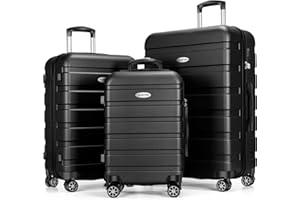 YEMENREN Luggage Sets Hardside Lightweight Suitcase with Spinner Wheels TSA Lock, 3-Piece Set (20/24/28), Black