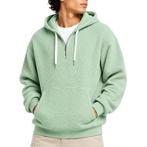 Mens Hoodie Pullover Half Zip Hooded Sweatshirt Front Pocket | Half zip hooded pullover with front pocket, adjustable drawstr