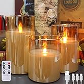 200 Hours Rechargeable Flickering Flameless Candles, Rechargeable Battery LED Glass Pillar Candle with Remote and Timer, Real Wax Warm Color for Home, Living Room, Valentines Day Décor