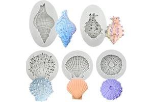 GEOGEODIY 5 Pcs Seashell Silicone Mold Cake Fondant Silicone Mold Seashell Conch Baking Molds for DIY Cake Decoration Chocolate Candy Polymer Clay Crafting Projects