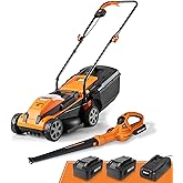 LawnMaster 24VMWBL 24V Max 13-inch Cordless Lawn Mower and Cordless Leaf Blower Combo with 2x4.0Ah Batteries and Charger