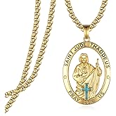 Hantuorui San Judas Tadeo Gifts 925 Sterling Silver 14K Gold Plated San Judas Necklace for Men Women St Jude Medal Protection Necklace