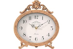 Abdurey Vintage Table Clock on Stand,Desk and Shelf Decorative Clock,French Rustic Style Mantel Clocks,Metal Frame Antique Gold Finish,Farmhouse,Bedroom, Bedside,Living Room,Gift Clocks