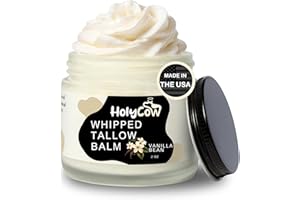 HolyCow Beef Tallow For Skin - Whipped Tallow Balm with Organic Jojoba Oil, Grass Fed Beef Tallow Face Moisturizer for Eczema, Baby, Lip Balm - Lotion For Extremely Dry Skin (Vanilla Bean)