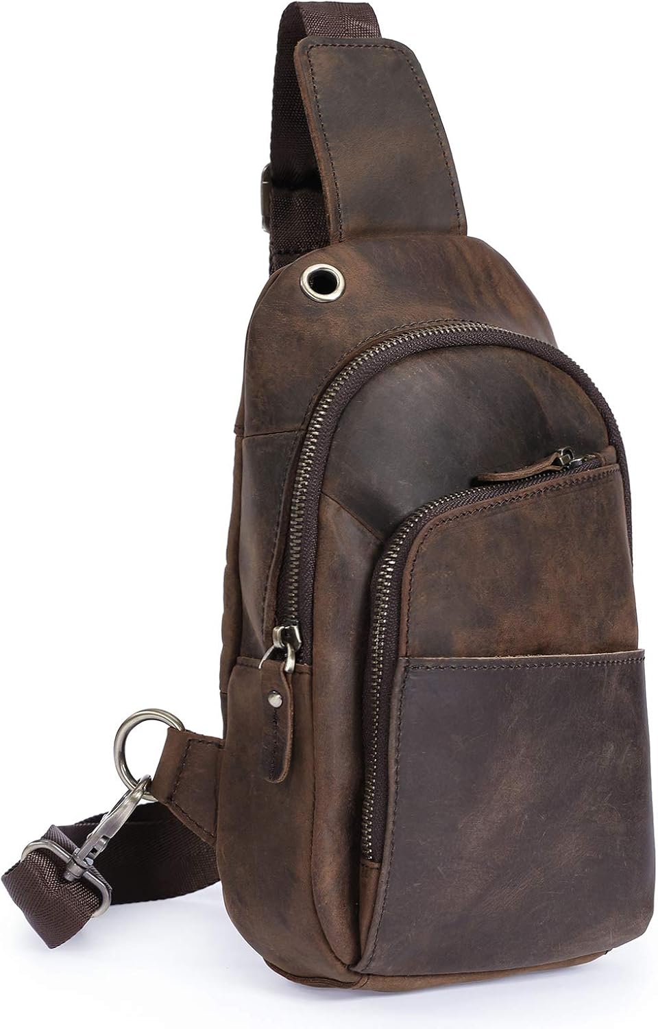 Le'aokuu Men Outdoor Casual Travel Hiking Tea Crossbody Chest Sling Bag Rig One Shoulder Strap Bag Backpack Men Leather 8010 (8010 A1 Brown)