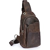 Le'aokuu Men Outdoor Casual Travel Hiking Tea Crossbody Chest Sling Bag Rig One Shoulder Strap Bag Backpack Men Leather (0 Brown)