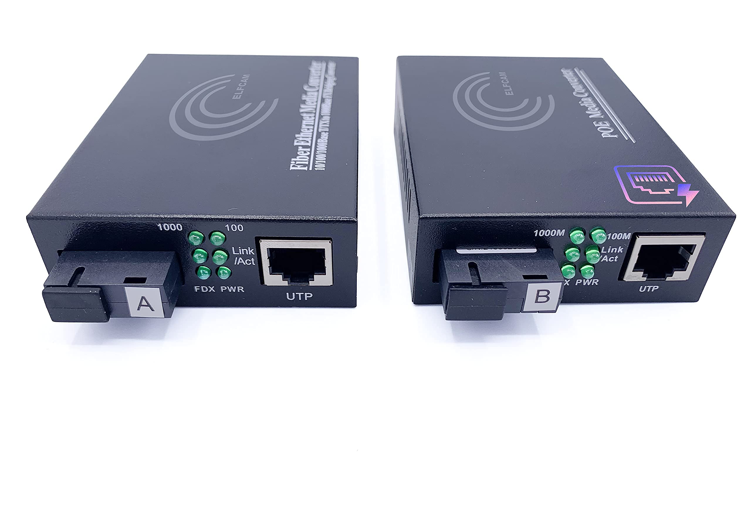 Elfcam® - PoE Gigabit Ethernet LWL Media Converter Fibre Optic 10/100/1000 Mbps including Mini-GBIC (SFP), for PoE Camera IP, PoE AP and PoE Telephone