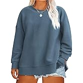 ROSRISS Plus-Size-Sweatshirts-for-Women Oversiezd Long Sleeve Shirts Dressy Crewneck Trendy Side Slit Zipper Pullover Tops