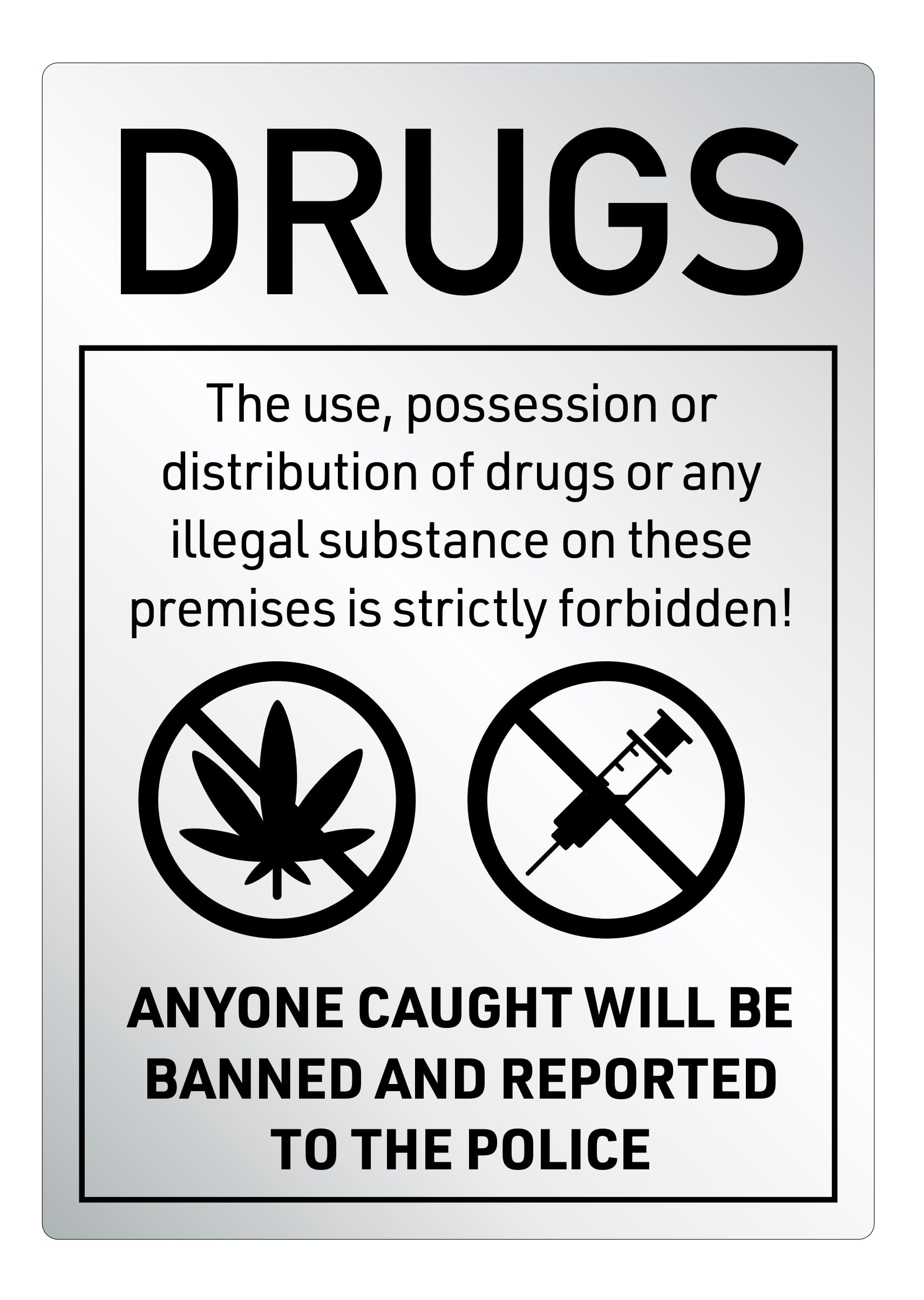 No Drugs Sign Pub Bar Restaurant Licensed Premises Notice Anti Drugs Warning