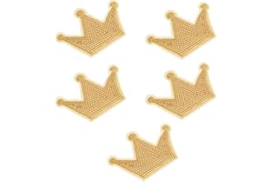ULTECHNOVO 5pcs Gold Sequin Crown Patches 8.3x5.5cm Sewing Appliques for DIY Clothing Decoration