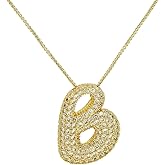 LIU JUN Bubble Letter Necklace Gold For Women, Cubic Zirconia Balloon Initial Alphabet Pendant 18k Gold Plated Dainty Statement Gift Jewelry