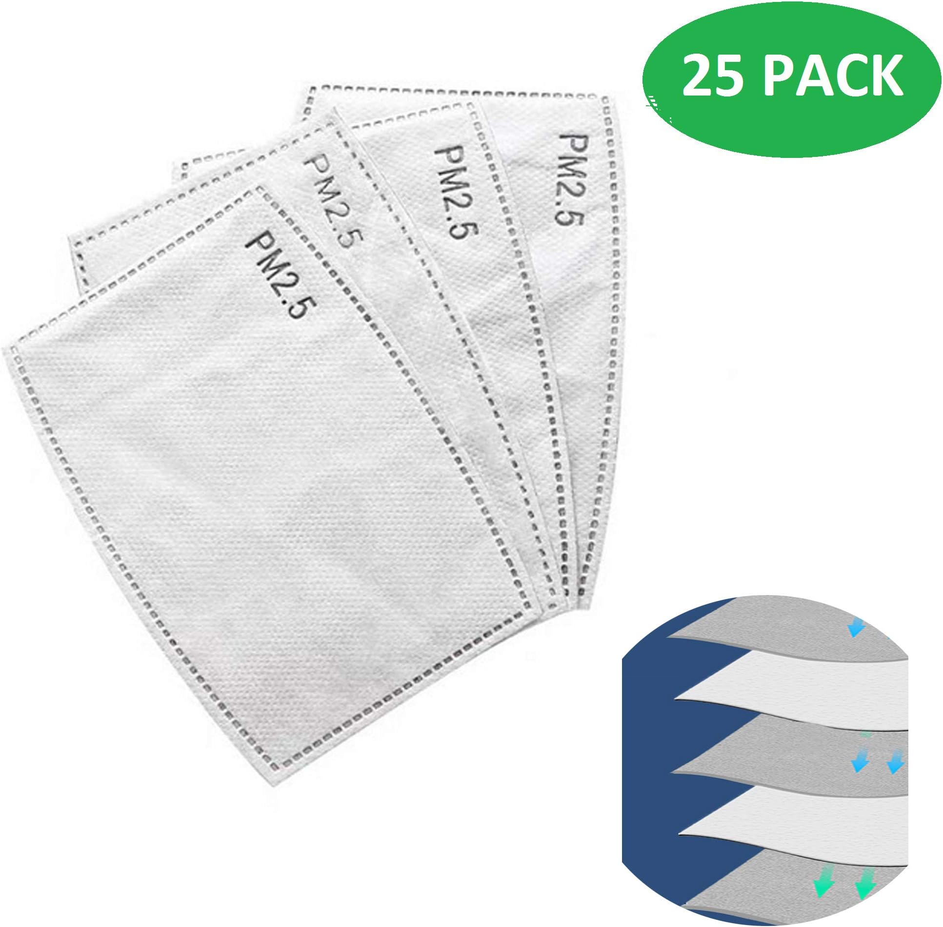 20 Pack Adult PM2.5 Activated Carbon Filter, Breathing Insert 5 Layers Protective Filter for Adult Men Women