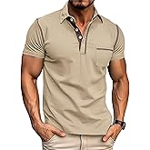 Men's Casual Polo Shirts Classic Short Sleeve Lightweight Button Cotton T-Shirt Golf Tee Tops with Pocket