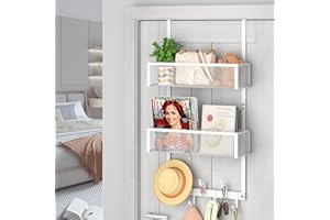 FOELLSTOE Over The Door Hooks Organizer, Over The Door Towel Rack Hanger with Mesh Basket, Over The Door Coat Rack Storage, Over Door Hanger Hooks for Hanging, Coats, Bathroom, Bedroom, Kitchen, Dormitory