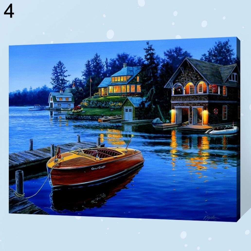 DIY Oil Paint by Number Kit,Painting Paintworks Natural Town Flower Scenery Wall Art Picture Drawing with Brushes 40cm x 50cm Christmas Decor Decorations Gifts
