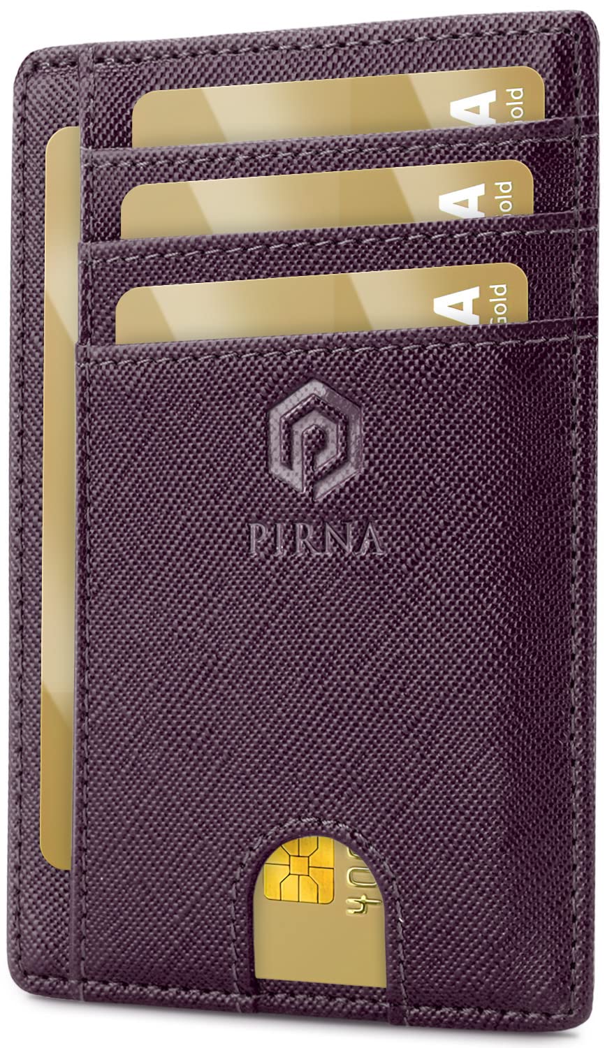 PIRNA Slim Wallet for Men | RFID Blocking Minimalist Credit Card Holder – Thin Card Wallet with Small Money Pocket & Gift Box (Purple)