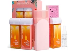 BESTIENOLY Waxing Kit, Wax Roller, Roll On Wax Kit with 2 Honey & 1 Rose Roll on wax, 50 Non-Woven Wax Strips, Soft Wax Warmer for Hair Removal, At Home Waxing Roller Kit for Larger Areas