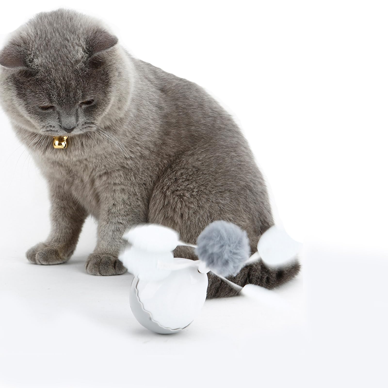 AIKEXINXI Cat Toys Kitten Indoor Interactive Automatic Tumbler Feather Toys with 2 Kinds of Detachable Heads Exercise Wheel Mobile Battery Stop in 10 Minutes