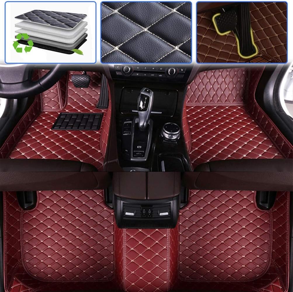 SureKit Custom Car Floor Mats for KIA Stinger 2018-2019 Luxury Leather Waterproof Anti-Skid Full Coverage Liner Front & Rear Mat/Set (Wine red)