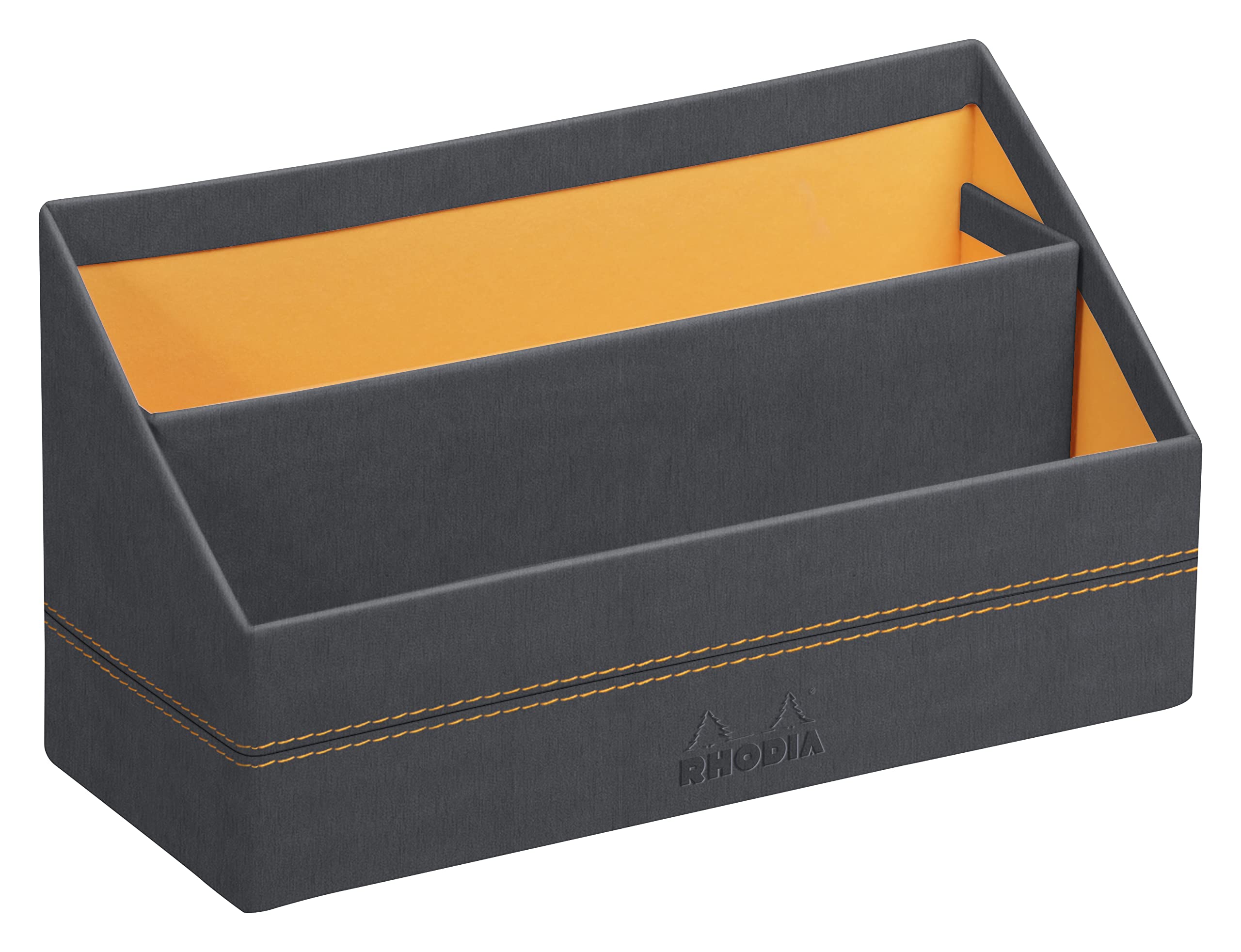 RHODIA 194602C - Titanium Mail Holder - 25x10x31 cm - Orange Saddle Stitching - Faux Leather Exterior - Home Office Collection Rhodiarama - Office Organization & Designer Storage