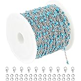 UMAOKANG 33 Feet/10M Stainless Steel Chain for Jewelry Making Light Blue Enamel Beaded Chain Bulk with Lobster Clasps and Jump Rings