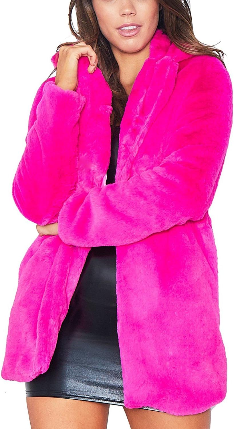 Salimdy Womens Winter Coat Fluffy Faux Fur Warm Outwear Coat Long Sleeve Jacket Pockets Cardigan