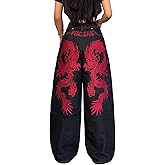 OYICAI Women's Baggy Jeans Embroidered Wide Leg Jeans Y2k Hip Hop Loose Fit Denim Pants Skater