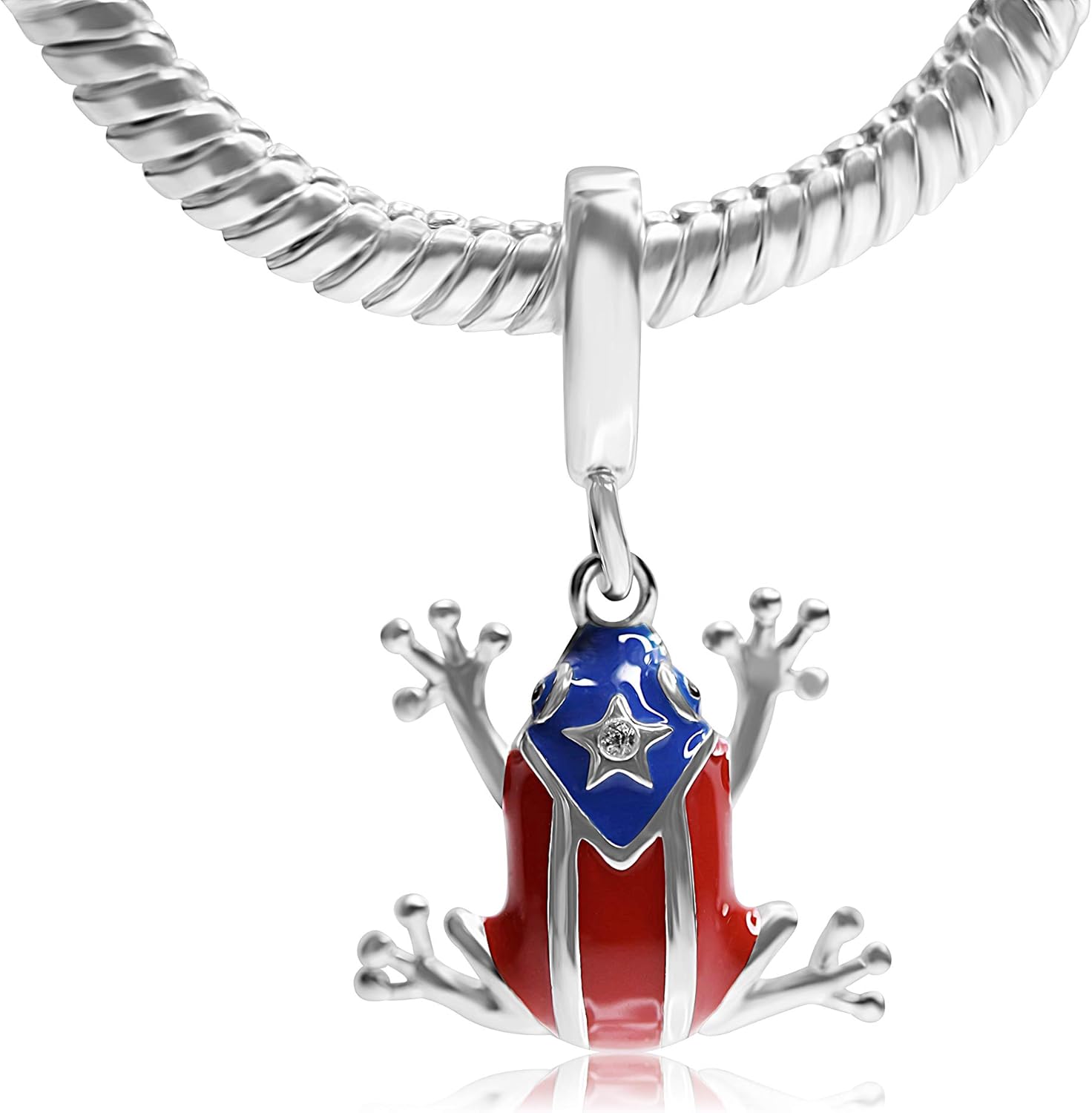 BOLENVI Puerto Rico Flag Coqui Frog 925 Sterling Silver Pendant Charm