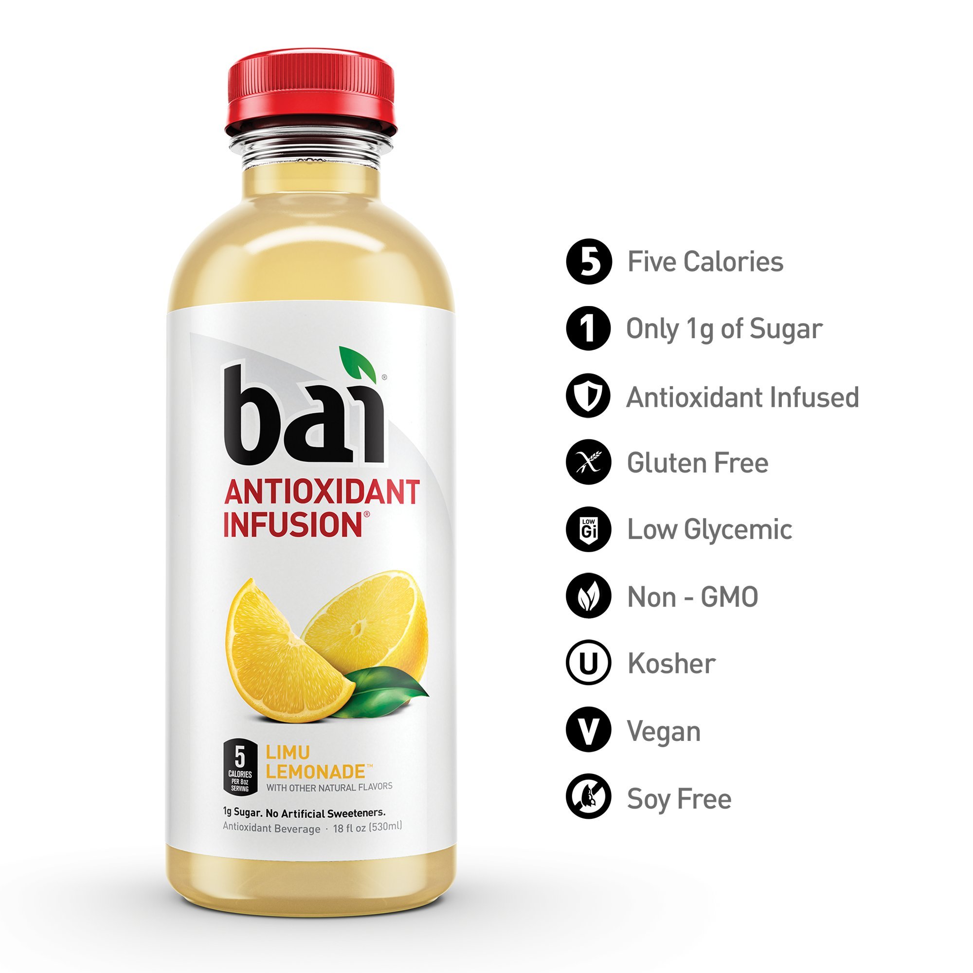 Bai Flavored Water, Limu Lemonade, Antioxidant Infused Drinks, 18 Fluid