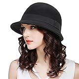 Womens 1920s Vintage Upturn Brim Wool Blend Cloche