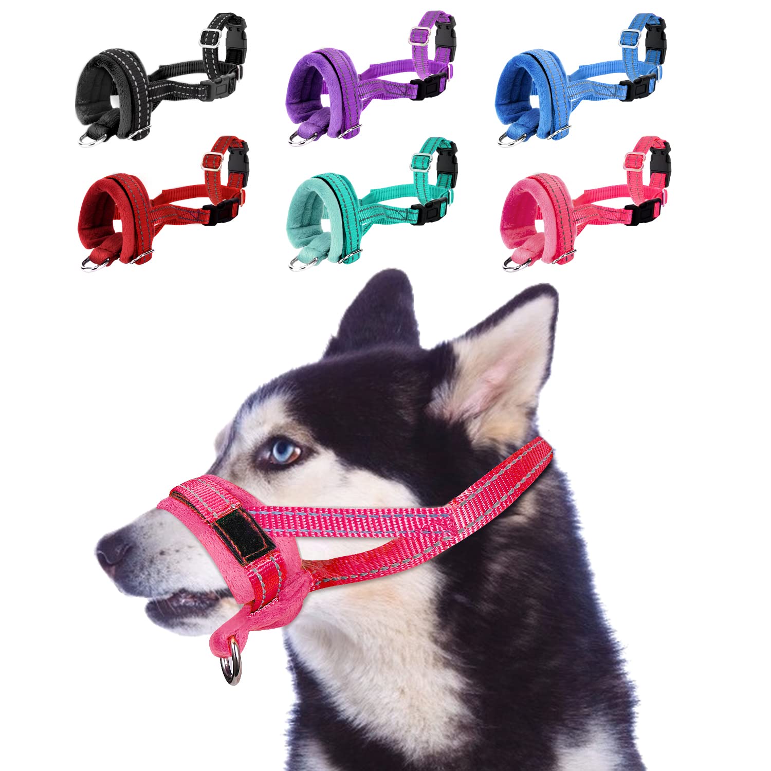 SlowTon Nylon Dog Muzzle, Adjustable Loop, Soft flannel Padding, Comfortable Breathable Secure Quick Fit Muzzles for Small Medium Large Dog, Prevent from Biting, Chewing and Barking