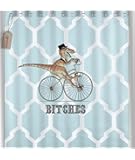 Custom Dinosaur Bicycle Geometric Pattern Waterproof Shower Curtain Bathroom Decor, 72" x 72"