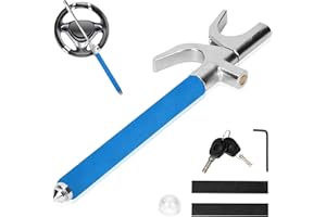 SAFEMATE Steering Wheel Lock Anti-Theft Device, Adjustable Length Double Hook Retractable Theft Prevention, with Escape Hammer and 2 Keys for Auto/Truck/SUV