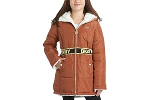DKNY Girls’ Jacket – Reversible Heavyweight Quilted Parka Coat with Sherpa Lining – Reversible Jacket for Girls (4-16)