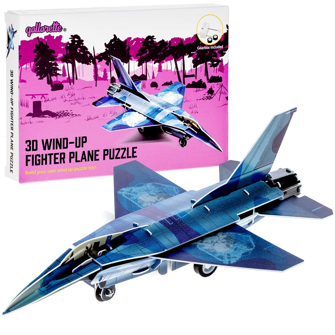 qollorette Wind Up Toy Vehicle, Assemble 3D Puzzle Plane Military Airplane Kids Learning Educational Building - Mini Pull Back for Children Boys & Girls
