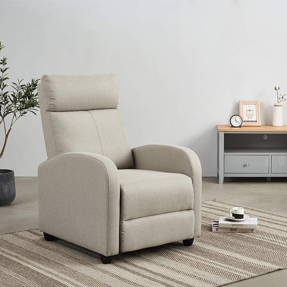 Reclining Armchair Linen Fabric Push Back Recliner Sofa Chair for